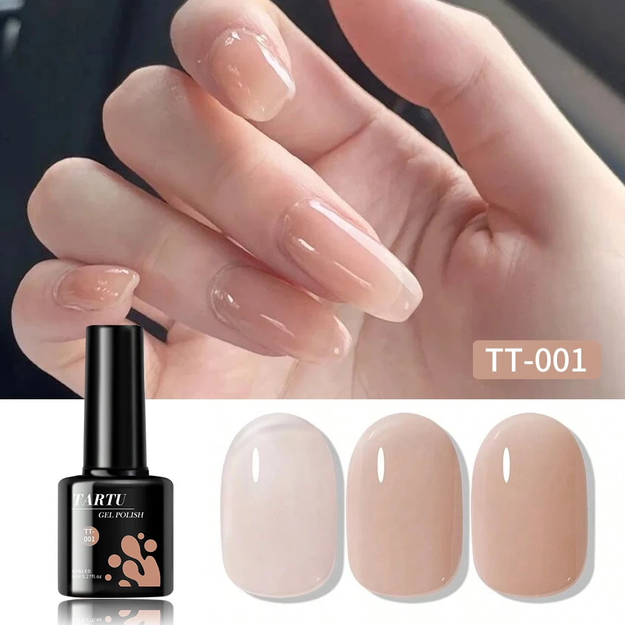 TARTU 8ml Semi Permanent Jelly Gel Nail Polish Black White Red Natural Nude Nails Art Soak Off  UV/LED  Varnish nail art