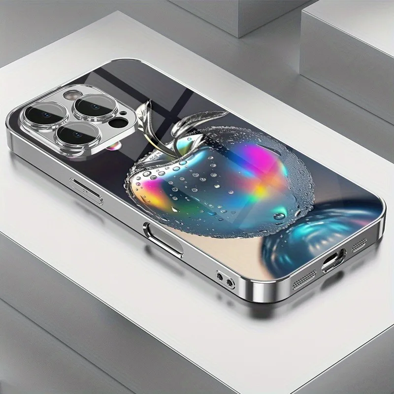 

Aurora Water Droplet For Apple Pattern Glass Electroplated Phone Case For iPhone 17 16 15 14 13 12 Pro Max Plus 16E 17 Air Cover