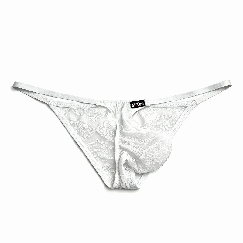 Briefs Men Sexy Lace U Convex Pouch Lingerie Underpants Low Rise Soft Hollow Jacquard Transparent Underwear Gay Sissy Thong
