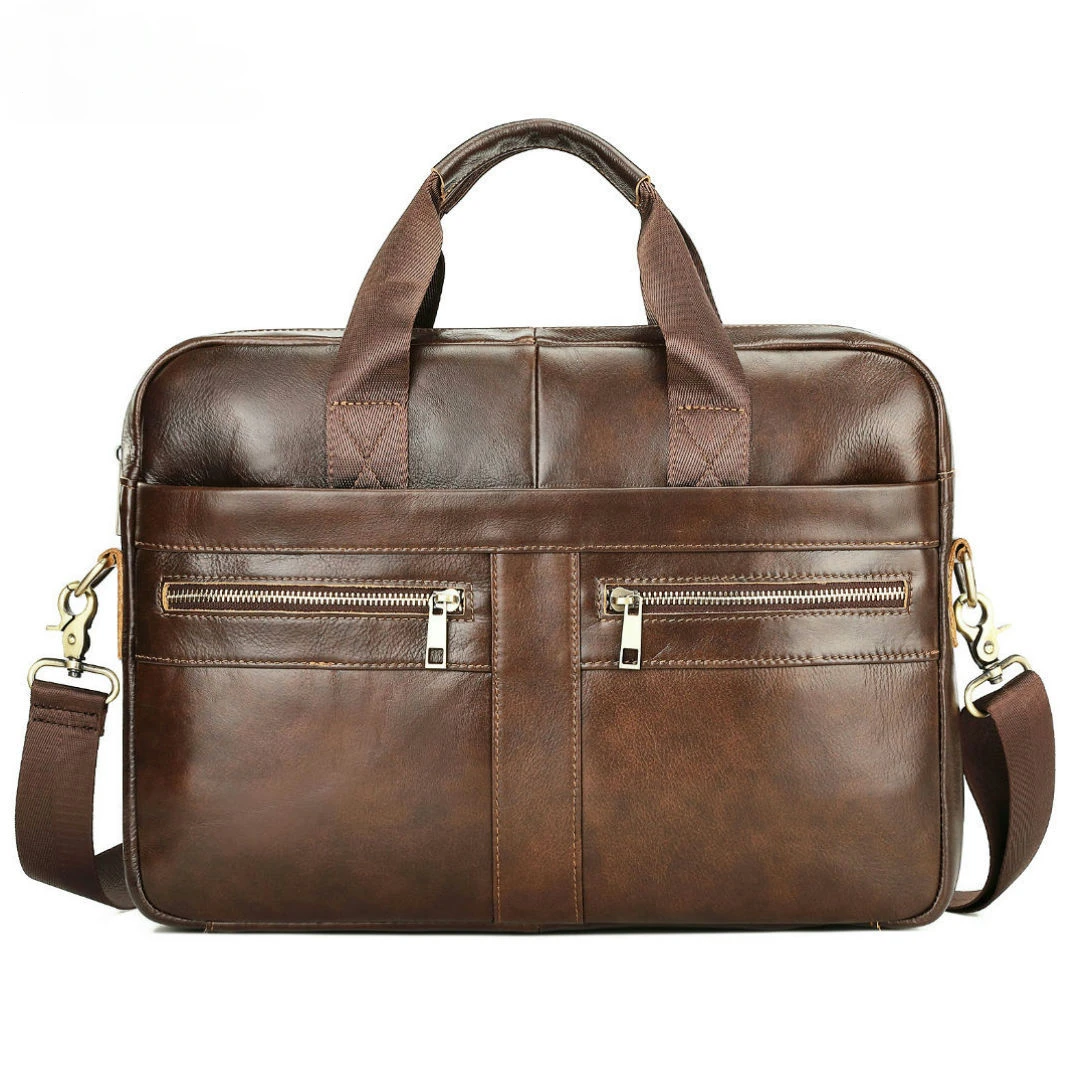 Genuine Leather Men Briefcase Business Office Laptop Bag Tote Male Handbag Casual Shoulder Messenger Bag Large Capacity