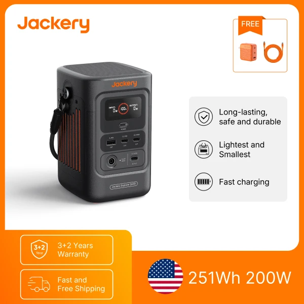 Jackery Power Bank E240DC Version and 102W GaN 3 Port Charger, 251Wh Backup Lithium Battery for Outdoor Camping and Travel