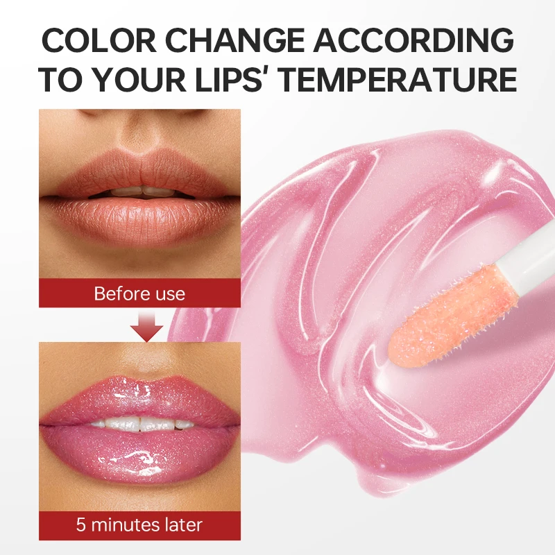 Brilho labial exuberante e brilhante que muda de cor – hidratante, perfeito para camadas sobre forros labiais para carnosos