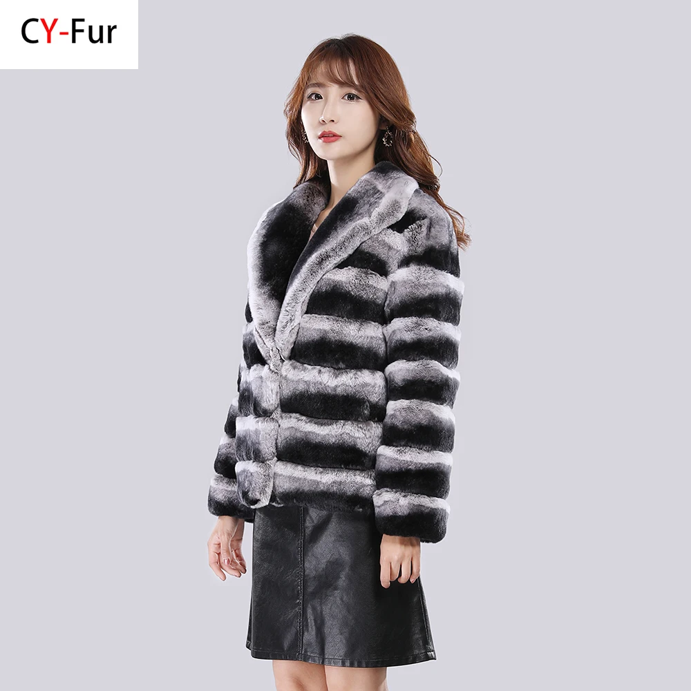 핫세일 여성 리얼 퍼 코트 큰 라펠 칼라 숏 렉스 래빗 재킷 풀 펠트 퍼 친칠라 색상 두꺼운 따뜻한 여성 코트