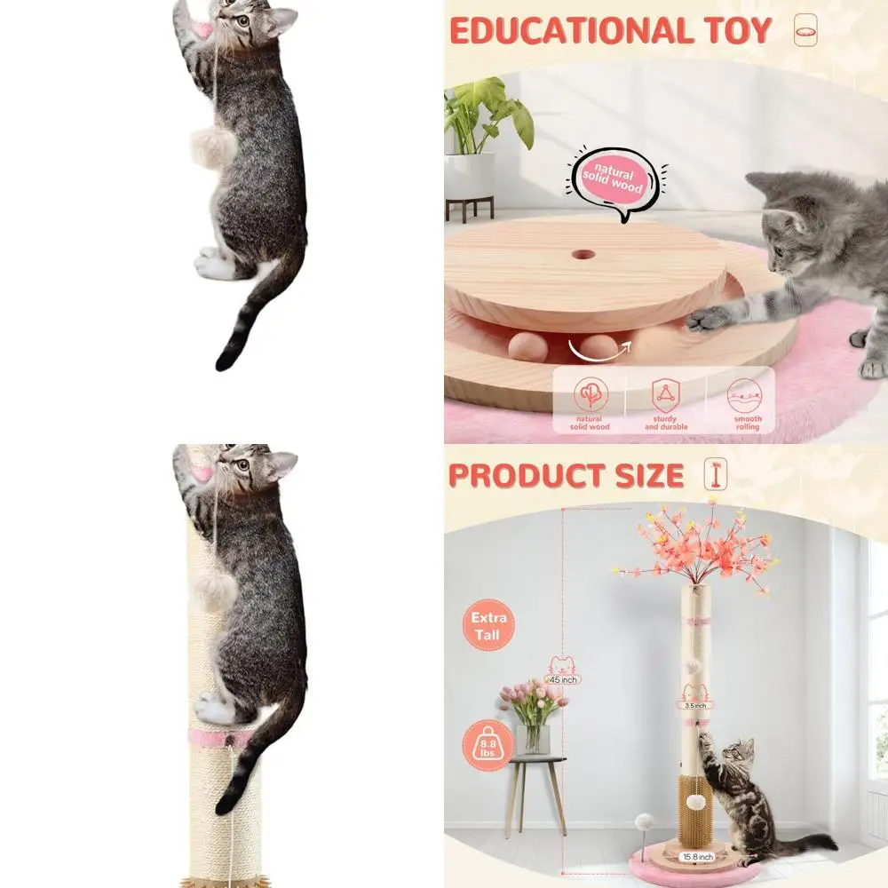 

45 когтеточек для кошек из сизалевой веревки с интерактивными игрушками и щеткой для самостоятельного выращивания для больших кошек (розовый)