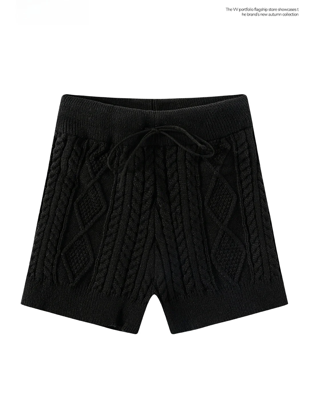 Tight Fit Knitted Short Pants Women's Summer Base Layer Drawstring Elastic Waist High Waist Pure Desire Black Pants