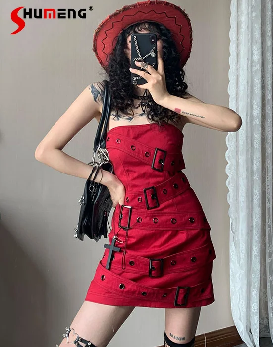 

2024 New Millennium Hot Girl Strapless Red Y2k Dress Female Slim Fit Elegant Fashion Mini Dress Women Party Club Summer Dress