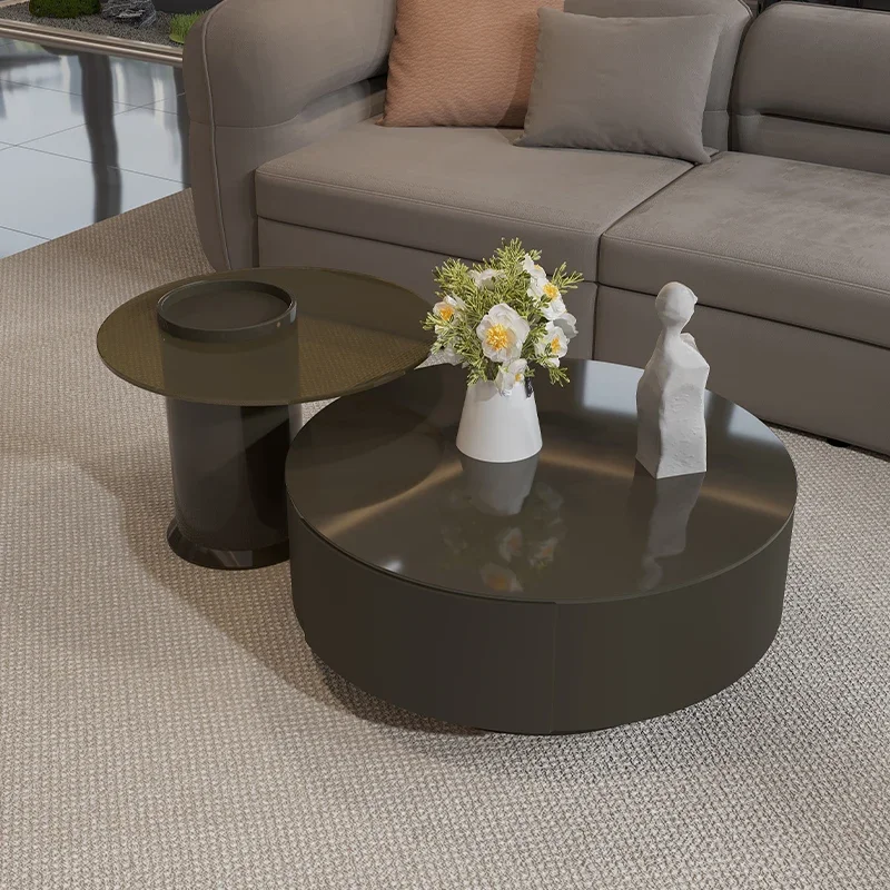 

small apartment, home light luxury retro black Internet celebrity rock slab mother and child, coffee table table combination