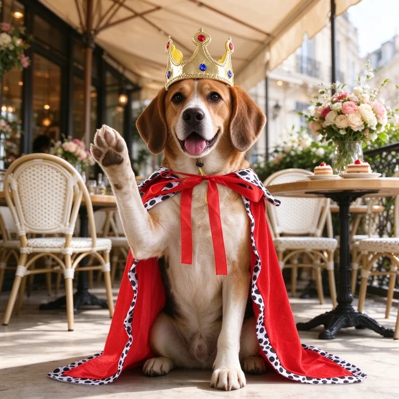 King Style Pet Cloak And Crown Set Dog Party Costume Puppy Holiday Dress Up Outfit