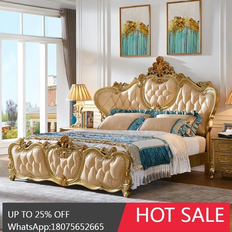 

SGF European Style 1.8m Leather Bed Full Solid Wood High Box Storage Bed Luxury