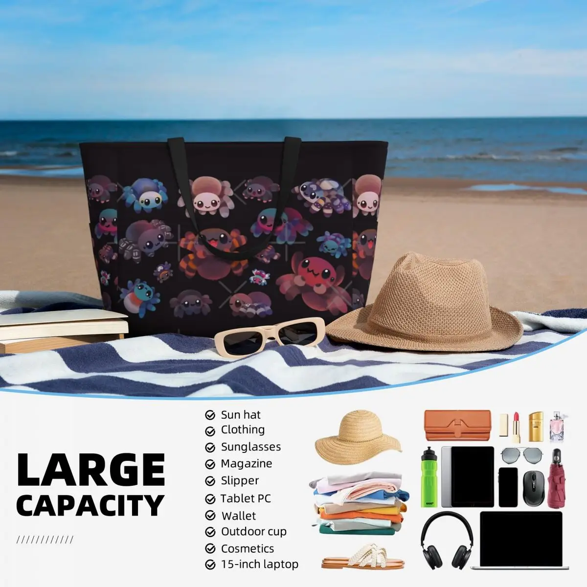 Borsa da viaggio da spiaggia Tarantulas, borsa a tracolla giornaliera di grande capacità alla moda con motivo Multi-stile