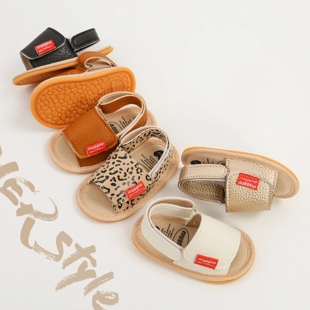 여름 아기 패션 샌들, 남아 여아 Pu 캐주얼 레오파드, 미끄럼 방지, 부드러운 밑창 신생아 프리워커, 첫 걷기 유아 신발, 0-18m 