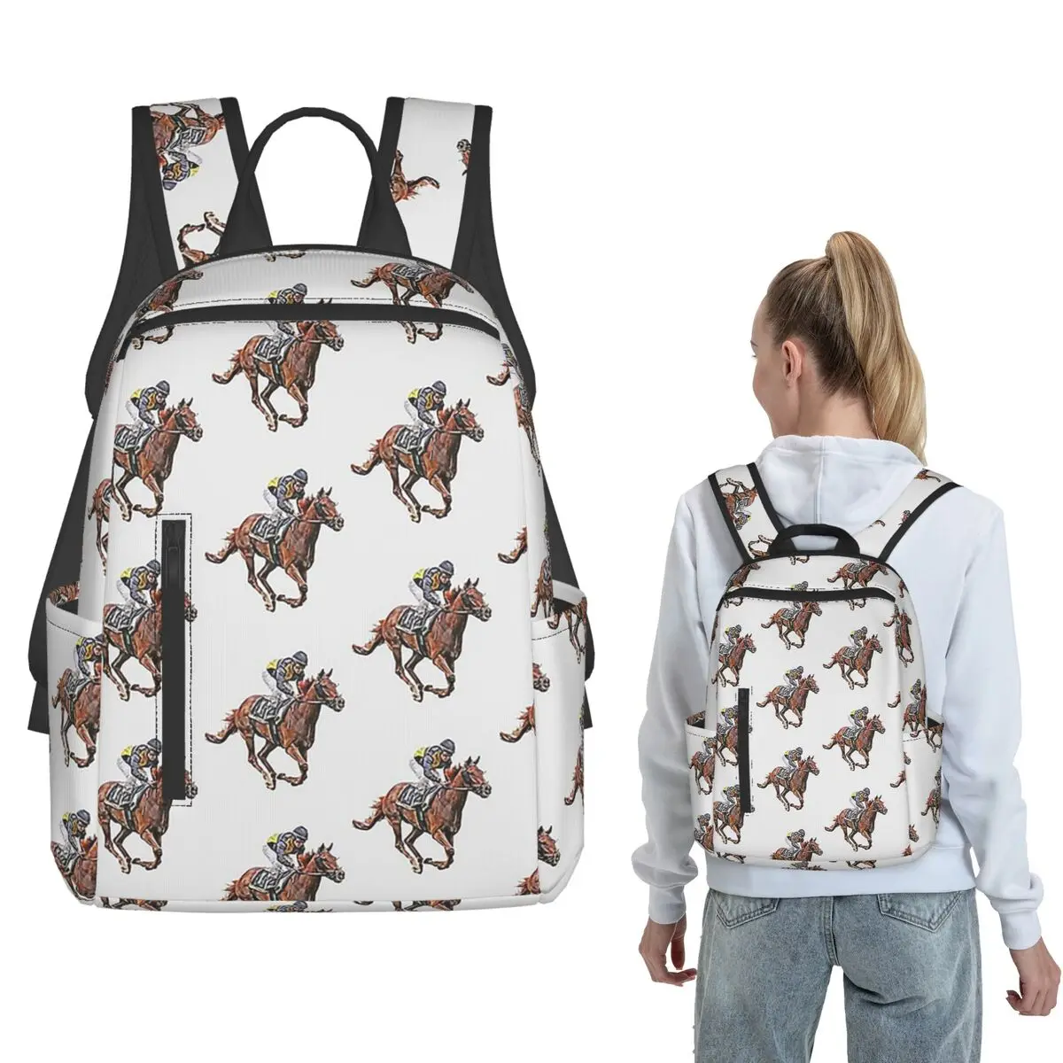 

Horse Racing Backpack Daypack Boys Girls BookBag School Bag Shoulder Bags for Men Women