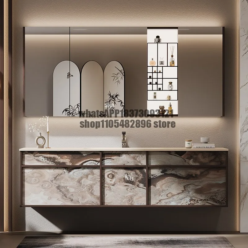 Sintering stone hot bending integrated basin, bathroom washbasin cabinet French retro style retro bathroom cabinet set