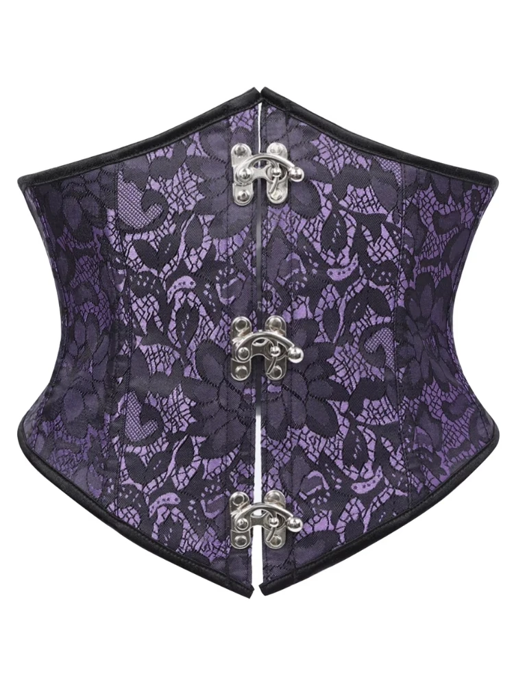 Damen Gothic Spitzen-Unterbrustkorsett, Taillenformer mit Vorderverschluss, Rücken-Schnürung, verstärkt, Vintage, Halloween-Party, Clubwear – Detail 8