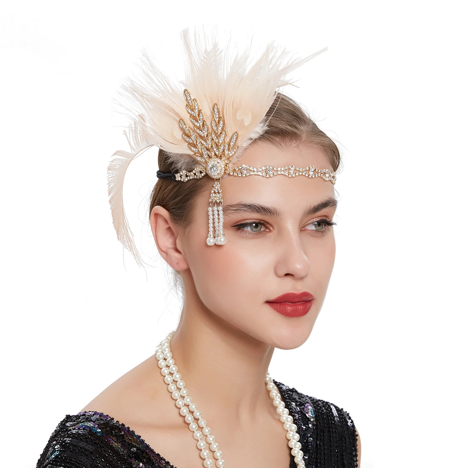 Tocado de plumas multicolor, diadema, accesorios para el cabello fiesta femenina, tocados elegantes, adornos para el cabello Premium