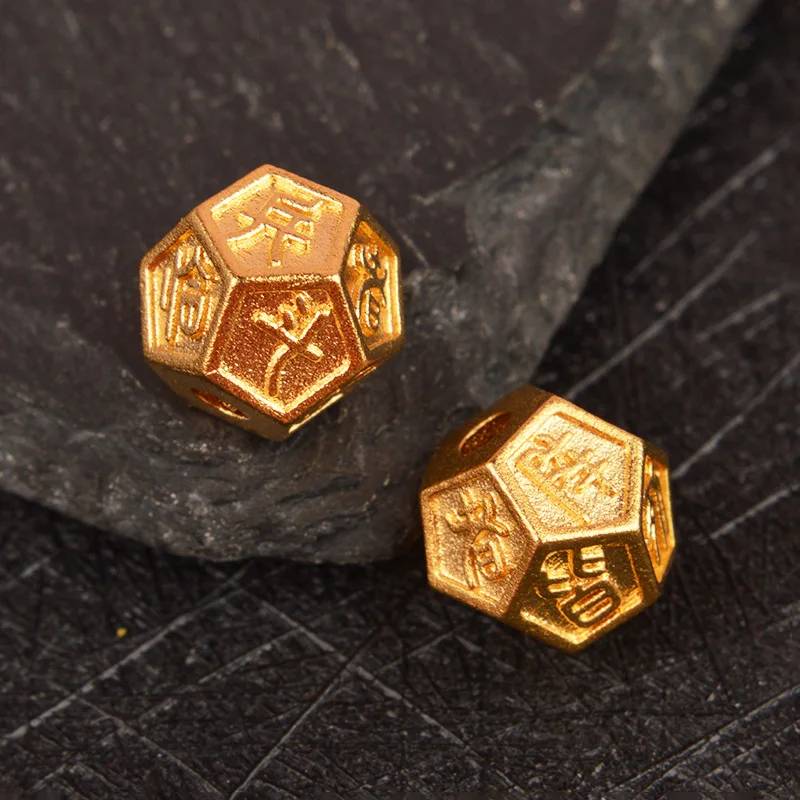 Chinese Style Lucky Nine Words Mantra Double Fish Gold Plated Spacer Beads For Diy Jewelry Making Bracelet Necklace Blessing For