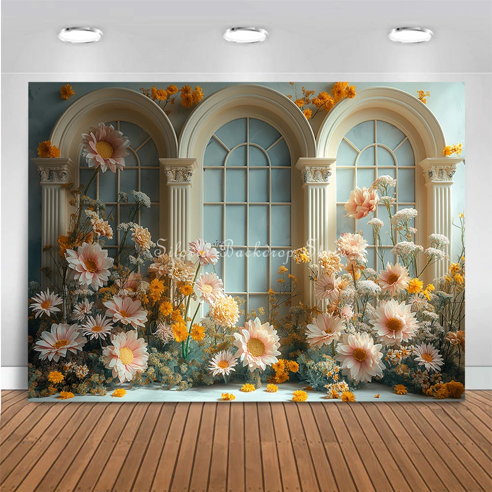 Arched Flowers Gate Photography Backdrop for Wedding Bride Shower Birthday Photo Studio Props Floral Window Background Cloth