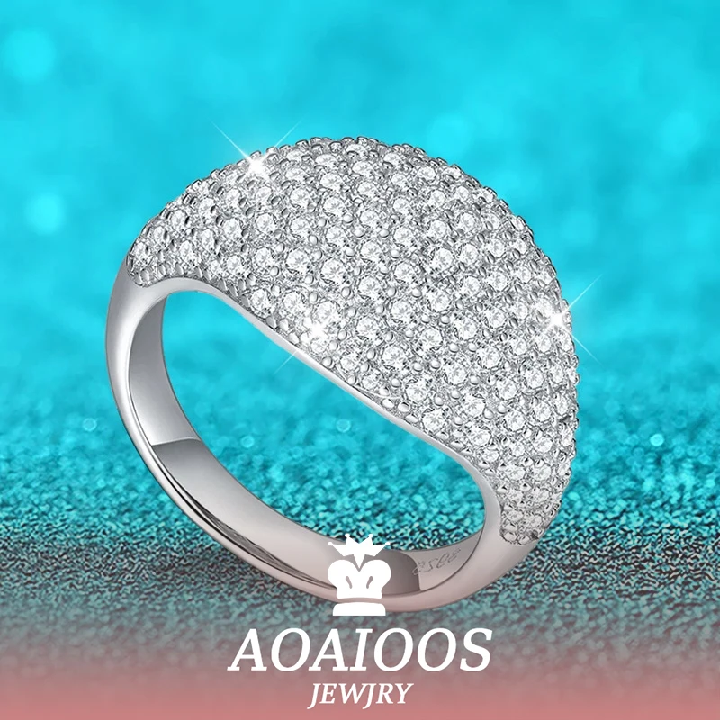 

AOAIOOS 18k Gold Plated 2.42cttw Full Moissanite Diamond Rings for Women Hip Hop Men's Band Sterling Silver 925 with Certificate