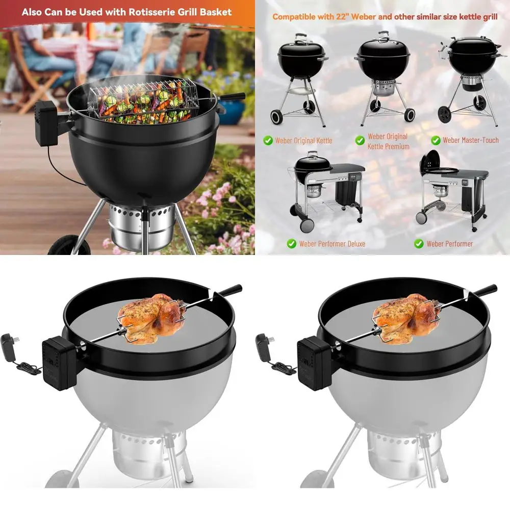 

DC Motor Rotisserie Kit for 22 Weber Kettle Grills and Similar Models