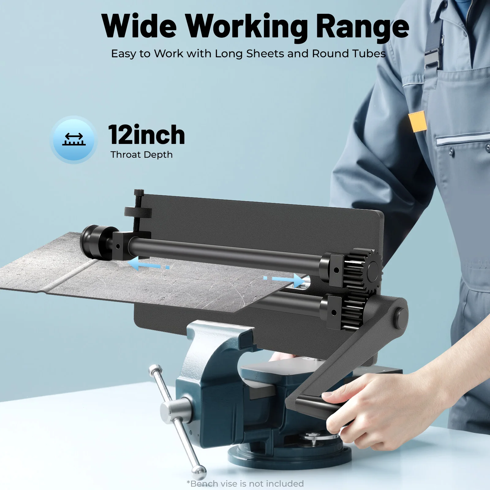 RM12 Sheet Metal Bead Roller Machine 12 inch Gear Drive Bench with 6 Dies Set Manual Beading Tool for Sheet Metal Fabrication