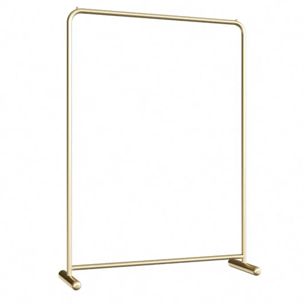 

Gold-Toned Minimalist Clothing Display Rack With Integrated Base & Curved Frame For Fashion Retail Showcase