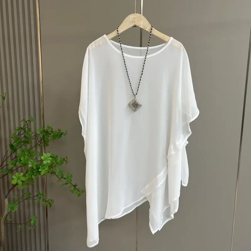 Frauen Mode Sommer Poncho Tops Asymmetrische Tüll Cape-Mantel Vintage Elegante Chiffon Lange Schal Wraps Abend Hochzeit Cover Up