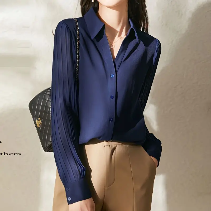 Spring Autumn New Solid Color Fashion V-neck Shirt Women High Street Casual Loose Lantern Sleeve Button Cardigan Elegant Tops