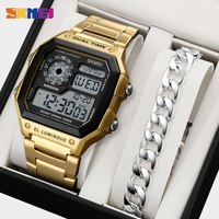 SKMEI Waterproof Digital Watches For Mens Women Wristwatches Fashion Sports Stainless Steel Strap Electronics Watch and Bracelet