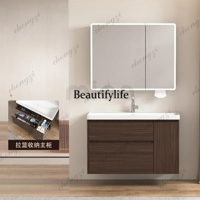 D183 Medieval stainless steel bathroom cabinet combination integrated ceramic basin wall-mounted waterproof and moisture-proof