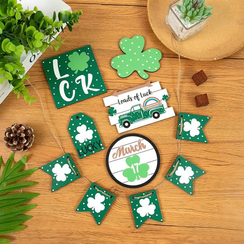 Tier Tray Decor Irish Shamrock Tiered Tray Décor 17PCS Wooden Signs Farmhouse Tiered Tray Items Party Decorations For Irish