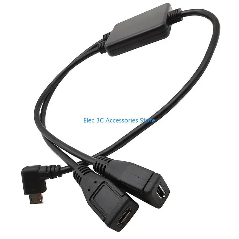 Y51A Micro USB 5 Pin Male to 2Female Y Splitter Cable, Left