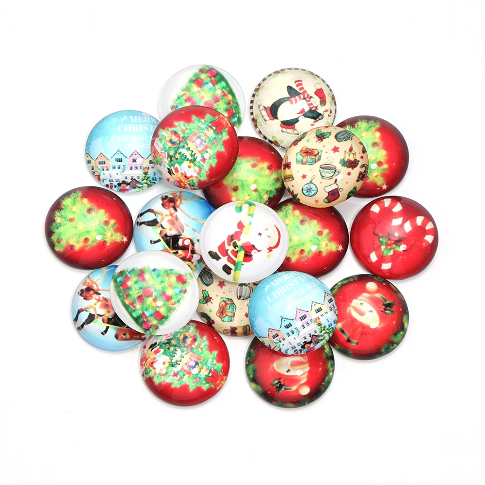 10pcs/lot Christmas Collection Flat Round Cabochon Beads Glass Cabochon Beads For Jewelry Making DIY Necklace Bracelet Accessory