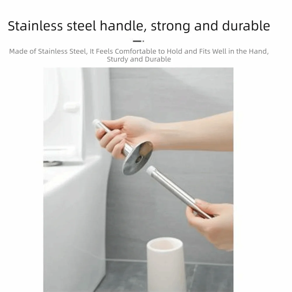 

Stainless Steel Toilet Bowl Brush and Holder Deep Cleaning Splash Protection Toilet Brush Set Soft Fur Removable