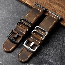 Handmade first layer cowhide leather strap adapted for iwatch Apple Genuine Leather Watchbad 49MM 45MM 44MM 41MM, vintage style