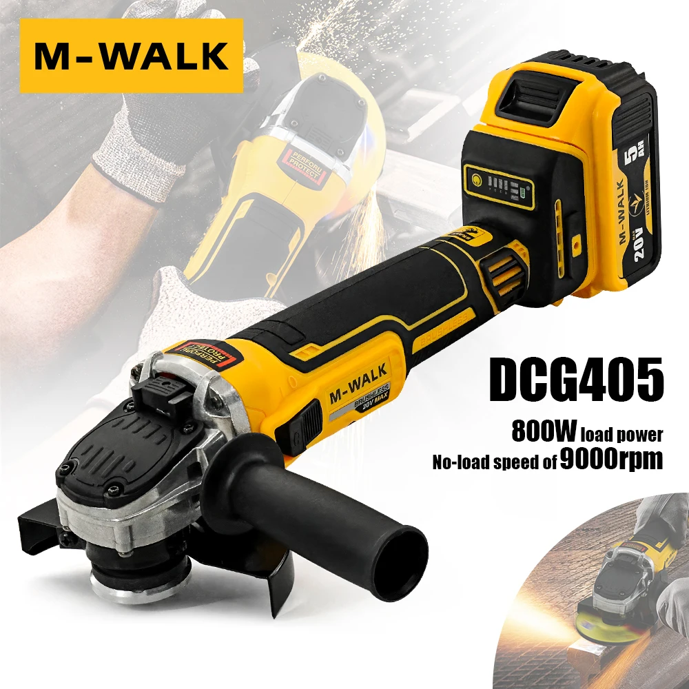 M-WALK 125mm Brushless Electric Angle Grinder Polishing Cutting Machine Cordless Angle Grinder Tools For Dewalt 18/20v Battery