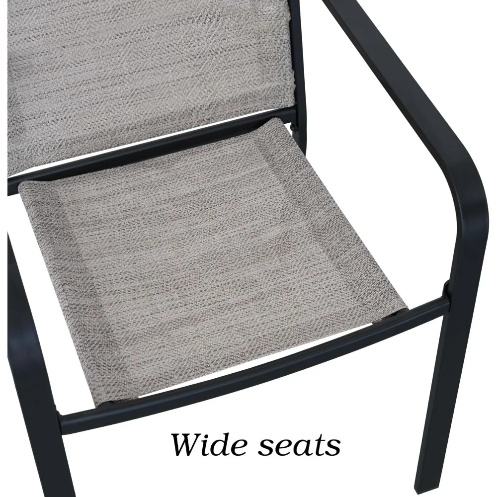 5-Piece Outdoor Patio Dining Set, 40-Inch Round Glass Table with 4 Stackable Chairs, Beige Grey