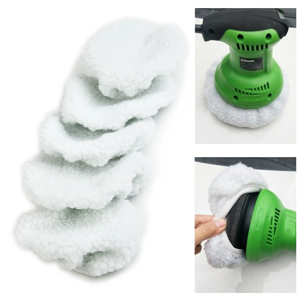 5 Pcs 5-6inch Polishing Bonnet Buffer Pads Set Soft Wool Pads For Boat Car Polish Buffer Drill Wheel Polishing Removes Scratches
