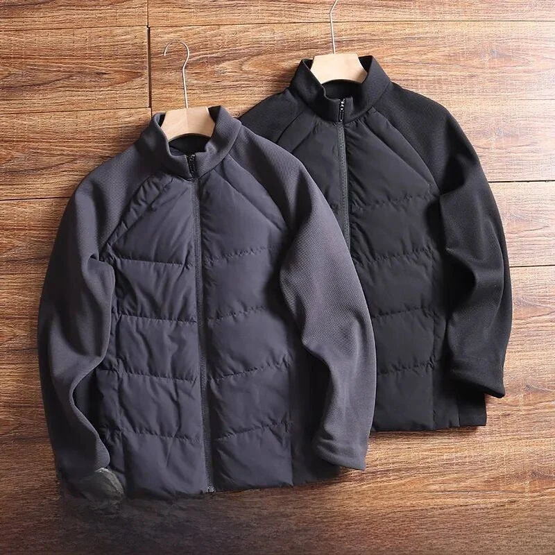 Jaket Pria Busin Sle Lightweight Down, Model Patchwork, Hangat, Modis, Kasual Outdoor, Anti Angin, Regular Fit