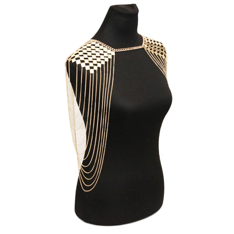 Gold-Silber Punk-Stil Schmuck-Accessoires Halsketten Mehrschichtige Quasten-Körperkette Vintage Damen-Schal Großhandel – Detail 5