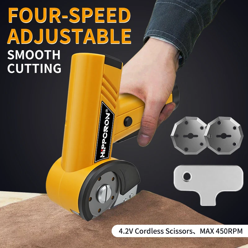 Hippcron 450RPM Electric Cordless Scissor USB Rechargeable Tool Handheld Fabric Machine Cloth Cutter Four-Speed Adjustable