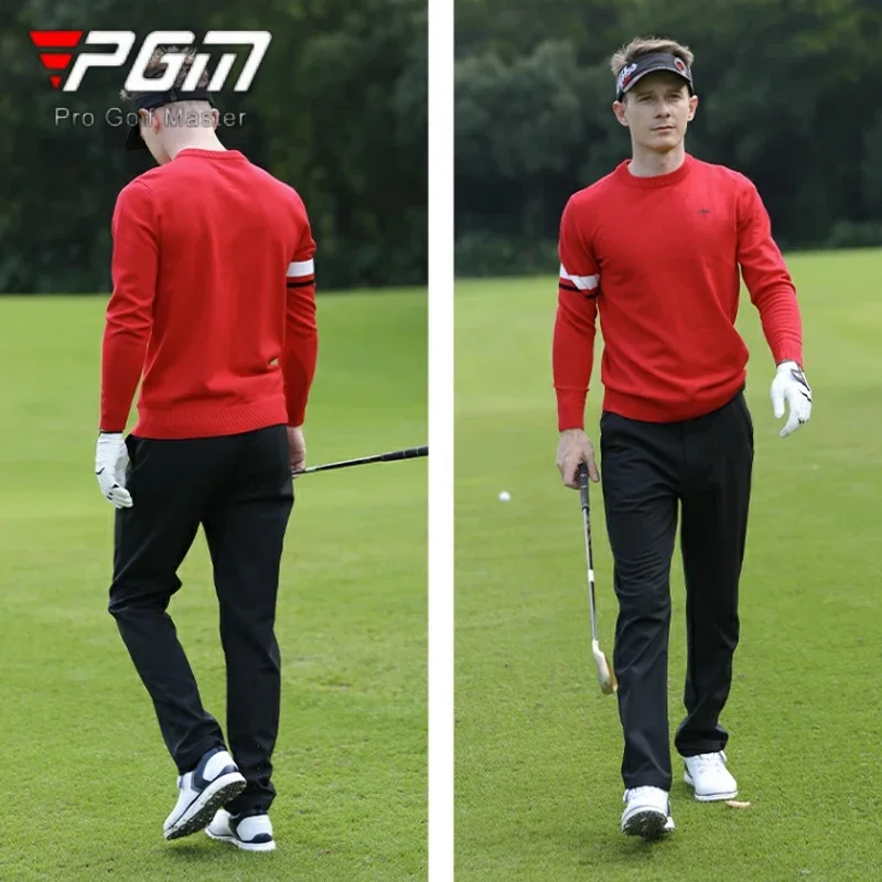 PGM Men Golf T-shirt Male Windproof Keep Warm Golf Sweater Male Round Collar Long Sleeve Pullover Knitted Shirt Wear for Men