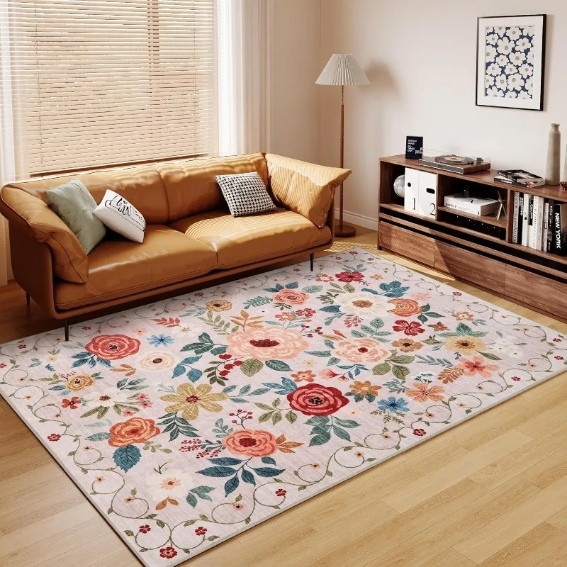 

Living Room Carpet Foldable Machine Washable Vintage Bedroom Bedside Floral Floor Mat Stylish Art Cloakroom Plush Rug Ковер 양탄자