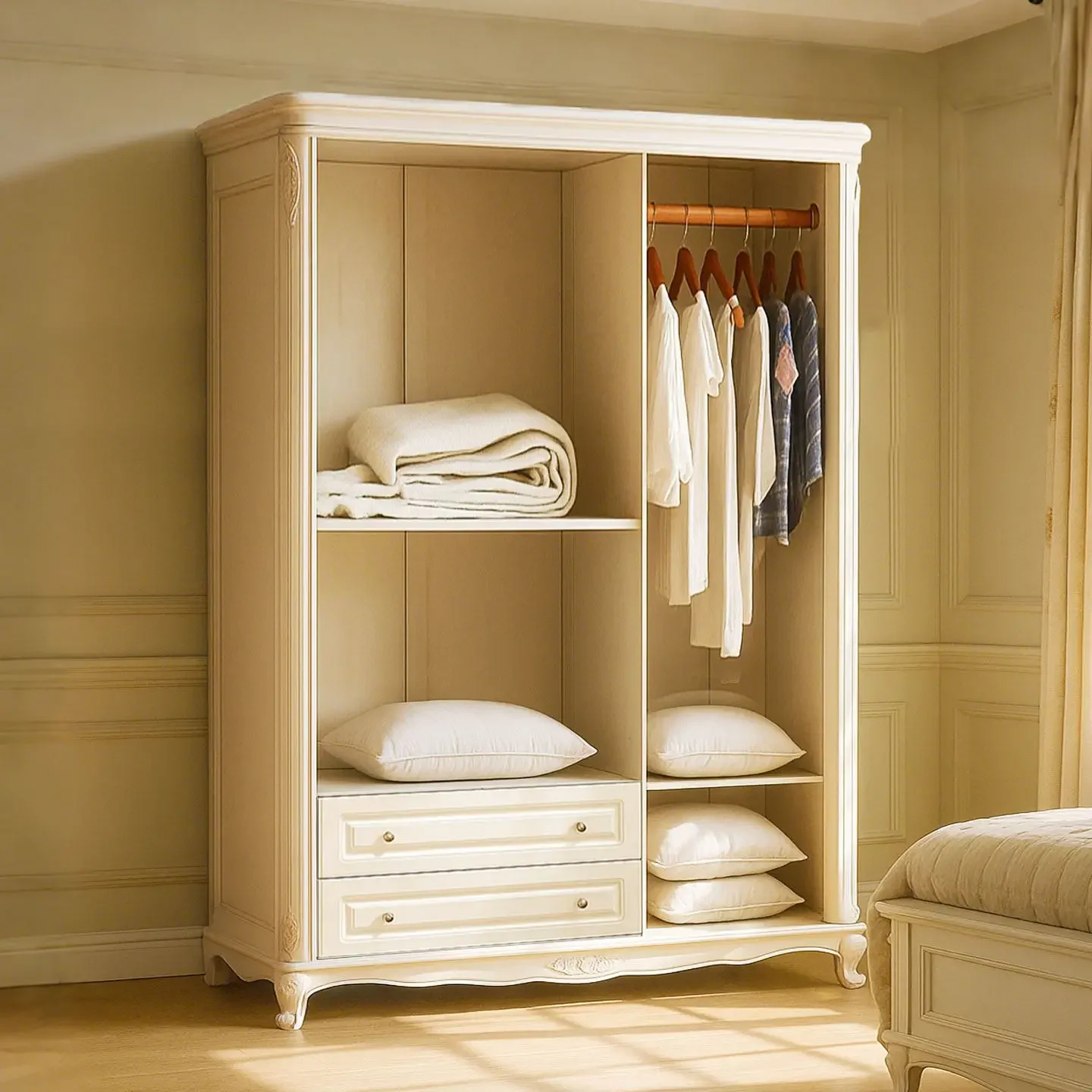 European 3-door white independent wardrobe large capacity bedroom light luxury large wardrobe can be customized storage locker