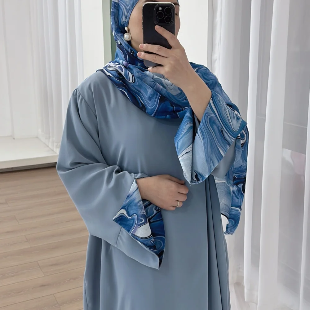 

Wholesale Oem New Abaya Watercolor Marble Tie-dye Printed Premium Islamic Abaya Set Islamic Clothing Abaya Muslim Women Dress