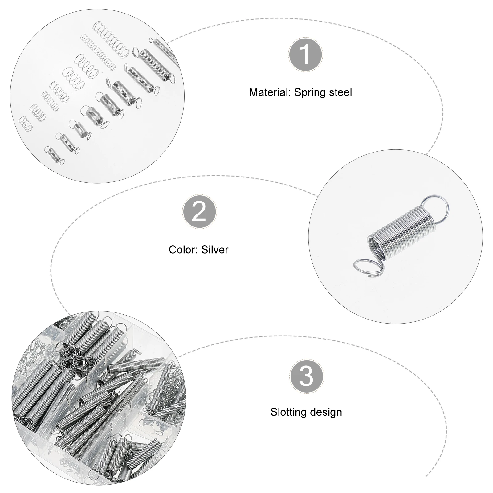 

200pcs Spring Assortment Kit Steel Extension Compression Springs Plastic Case Size Chart Automotive Appliances Medical Devices