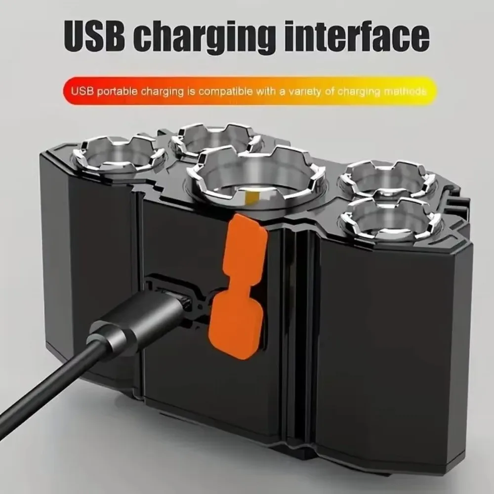 Portable 5 Led Strong Headlight USB Rechargeable Multifunctional Super Bright Head-Mounted Flashlights Waterproof