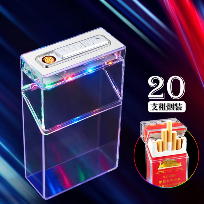 Multi-color Transparent Lanterns, Whole Package Cigarette Box, Rechargeable Lighter, Multi-function Dual-use Cigarette Lighter