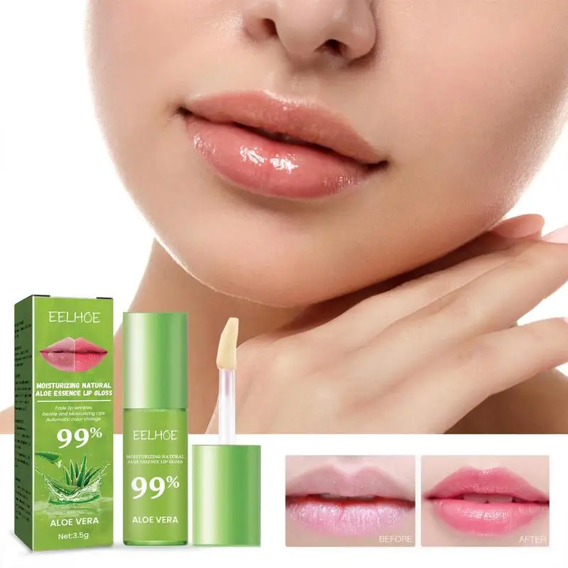 Brilho labial de aloe que muda a cor, extrato natural, hidratante, anti-rachado, para mulheres, cuidado labial