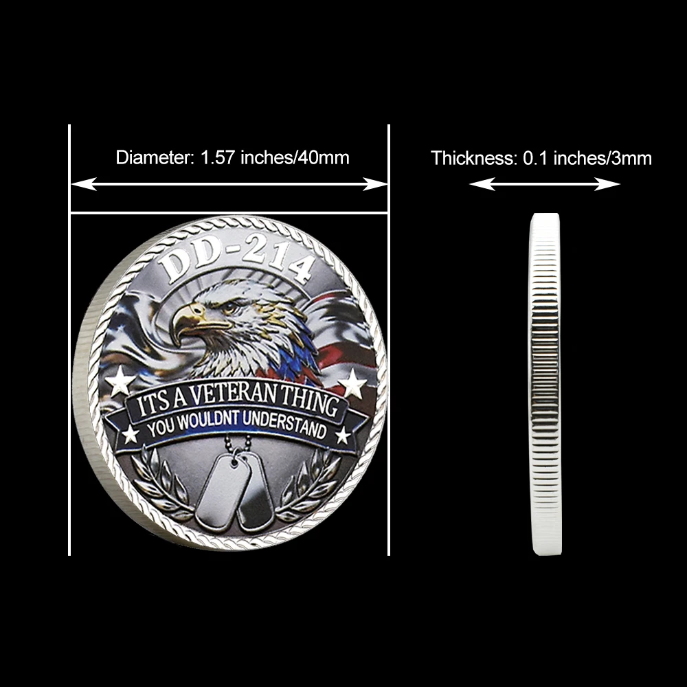 DD214 American Veteran Challenge Coin Double Sided Eagle Military Commemorative Collectible Souvenir Gift