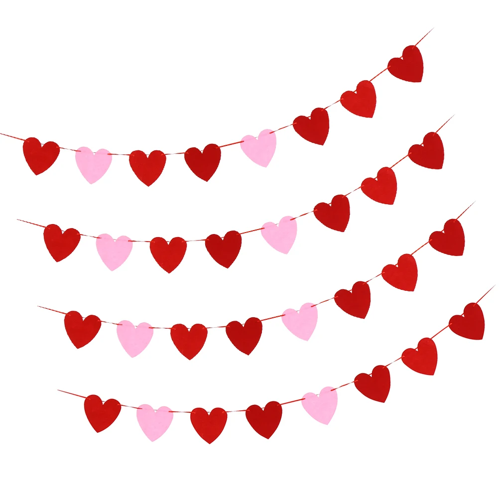 

4 Pcs Banner Love Flag Valentine Garland Lover's Day Flags Decor Wedding Decorative Heart Valentine's Miss